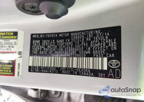 2014 Toyota Corolla S Plus from USA, damaged, VIN 2T1BURHE4EC098609